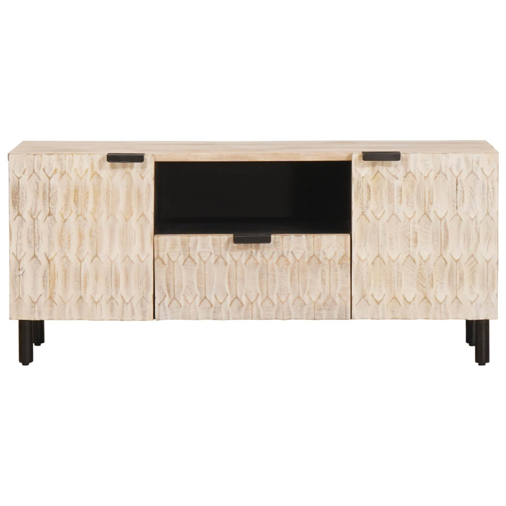 Produktbild för TV-skåp Vit Tvätt Finish 105 x 33 x 46 cm Massivt mangoträ