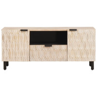 Produktbild för TV-skåp Vit Tvätt Finish 105 x 33 x 46 cm Massivt mangoträ
