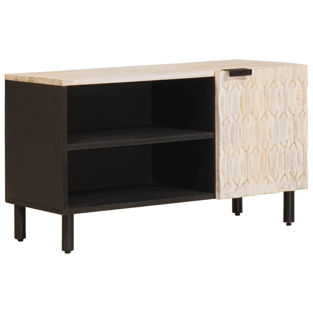 Produktbild för TV-skåp Vit Tvätt Finish 80 x 33 x 46 cm Massivt mangoträ