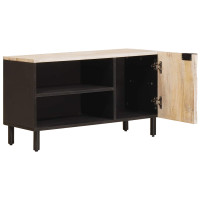 Produktbild för TV-skåp Vit Tvätt Finish 80 x 33 x 46 cm Massivt mangoträ