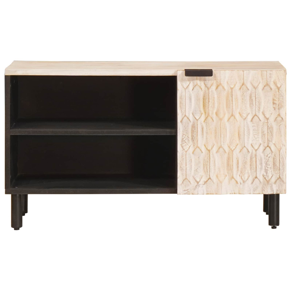 Produktbild för TV-skåp Vit Tvätt Finish 80 x 33 x 46 cm Massivt mangoträ