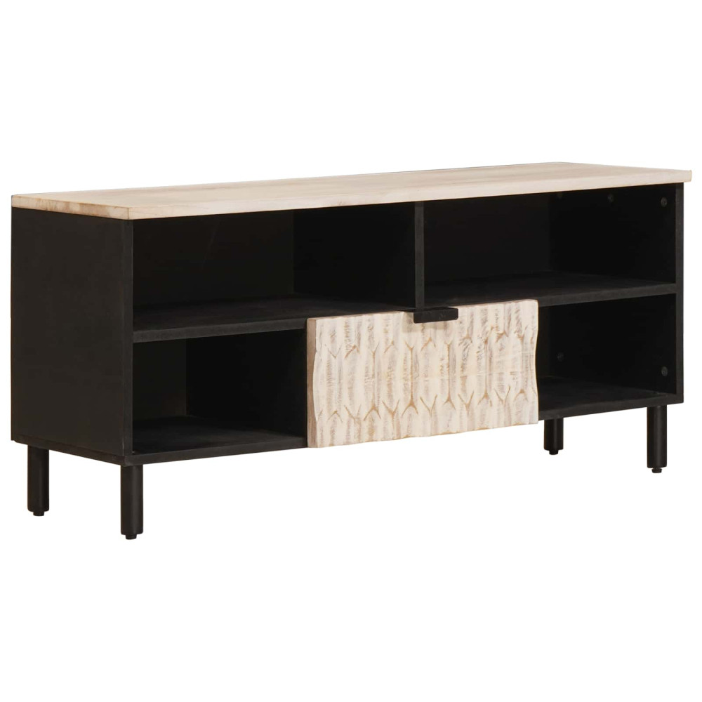 Produktbild för TV-skåp Vit Tvätt Finish 100 x 33 x 46 cm Massivt mangoträ