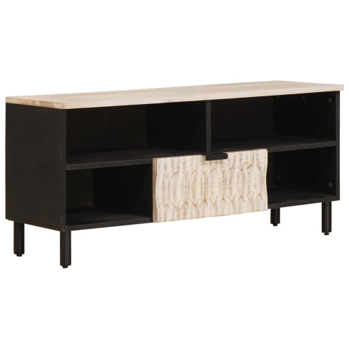 vidaXL TV-skåp Vit Tvätt Finish 100 x 33 x 46 cm Massivt mangoträ