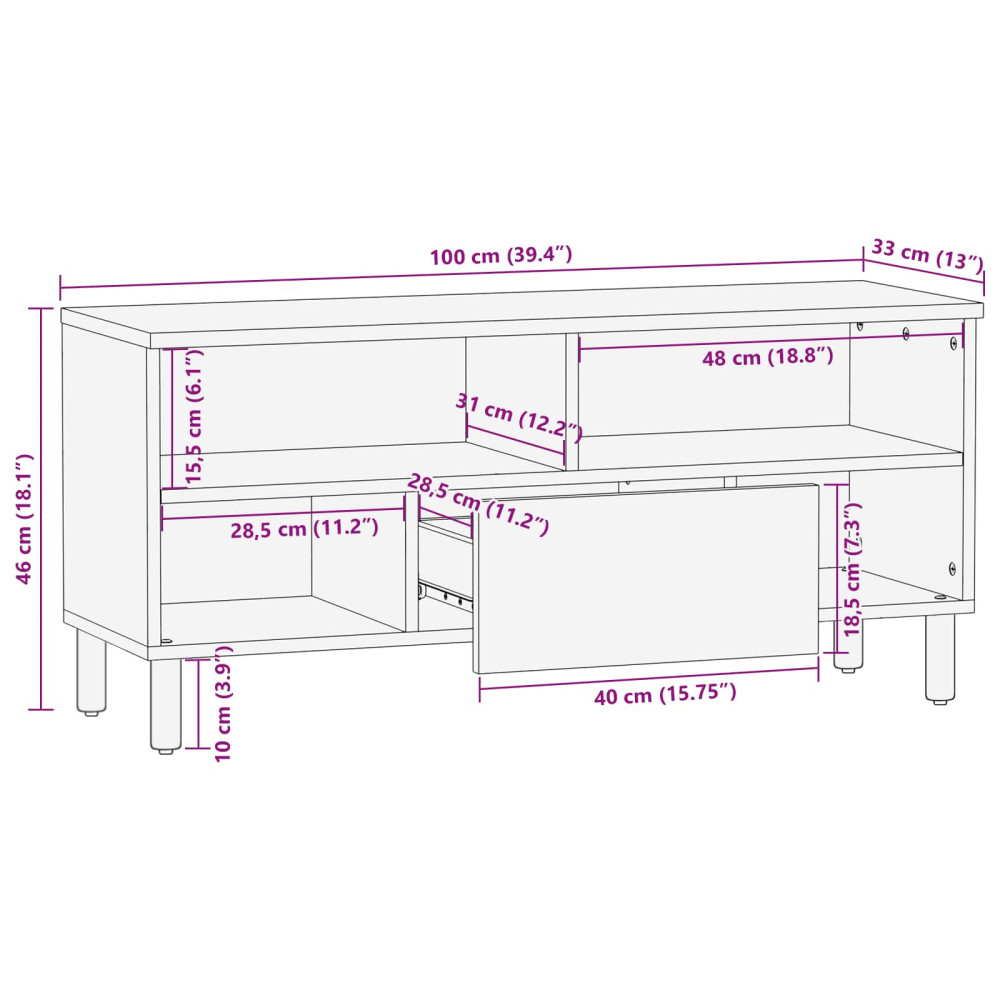 Produktbild för TV-skåp Vit Tvätt Finish 100 x 33 x 46 cm Massivt mangoträ