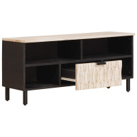 Produktbild för TV-skåp Vit Tvätt Finish 100 x 33 x 46 cm Massivt mangoträ
