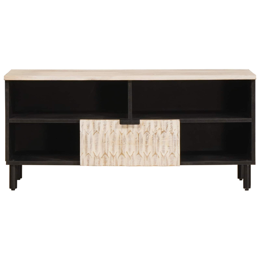 Produktbild för TV-skåp Vit Tvätt Finish 100 x 33 x 46 cm Massivt mangoträ