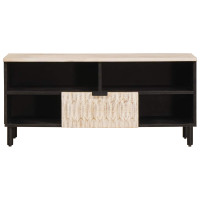 Produktbild för TV-skåp Vit Tvätt Finish 100 x 33 x 46 cm Massivt mangoträ