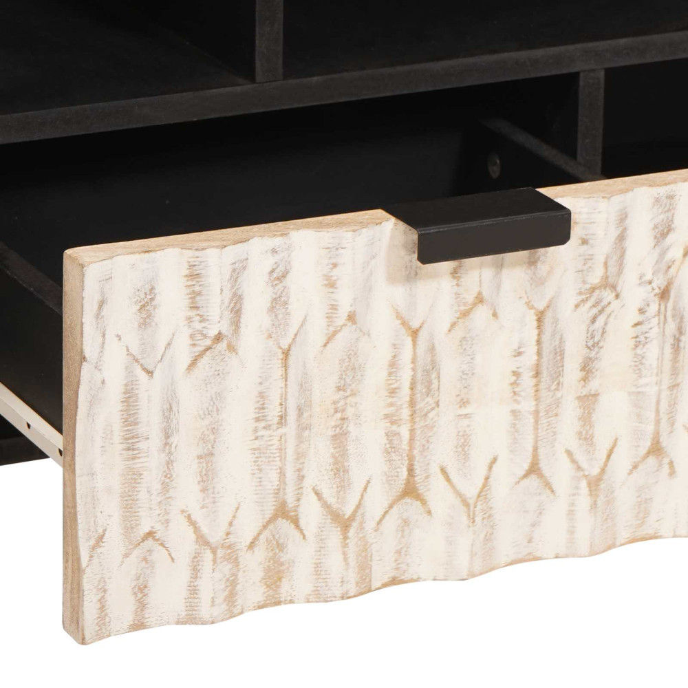 Produktbild för TV-skåp Vit Tvätt Finish 100 x 33 x 46 cm Massivt mangoträ