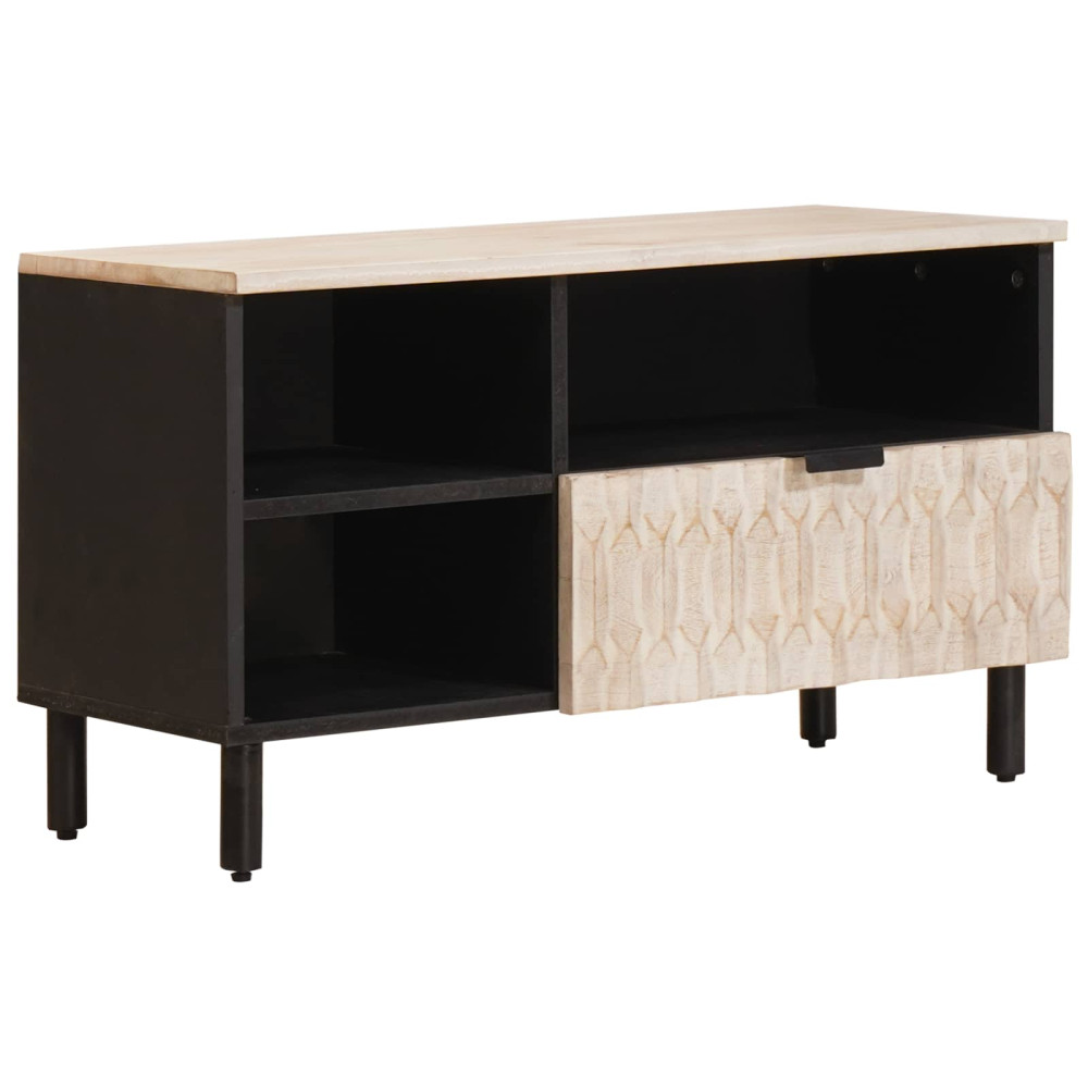 Produktbild för TV-skåp Vit Tvätt Finish 80 x 33 x 46 cm Massivt mangoträ