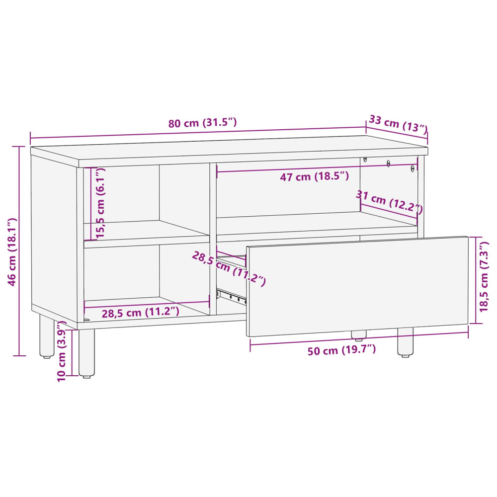 Produktbild för TV-skåp Vit Tvätt Finish 80 x 33 x 46 cm Massivt mangoträ