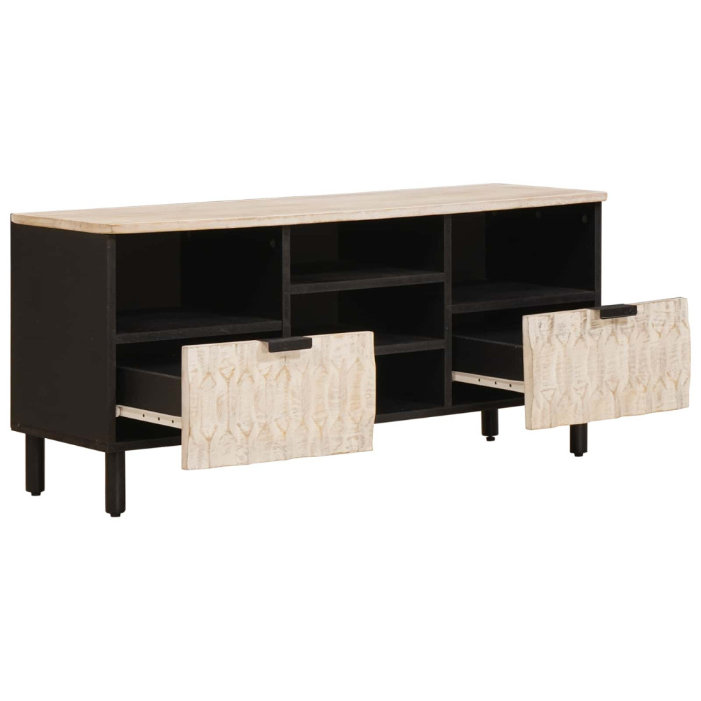 Produktbild för TV-skåp Vit Tvätt Finish 100 x 33 x 46 cm Massivt mangoträ