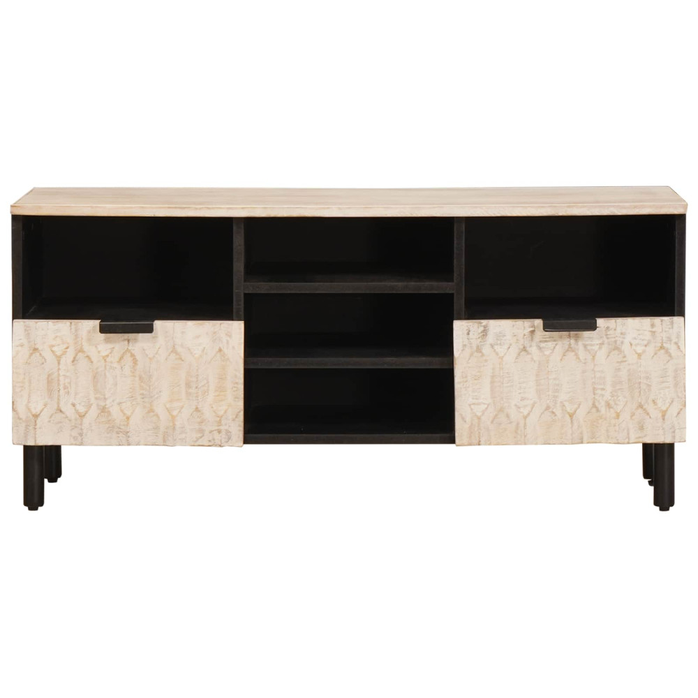 Produktbild för TV-skåp Vit Tvätt Finish 100 x 33 x 46 cm Massivt mangoträ