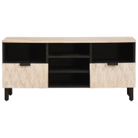 Produktbild för TV-skåp Vit Tvätt Finish 100 x 33 x 46 cm Massivt mangoträ
