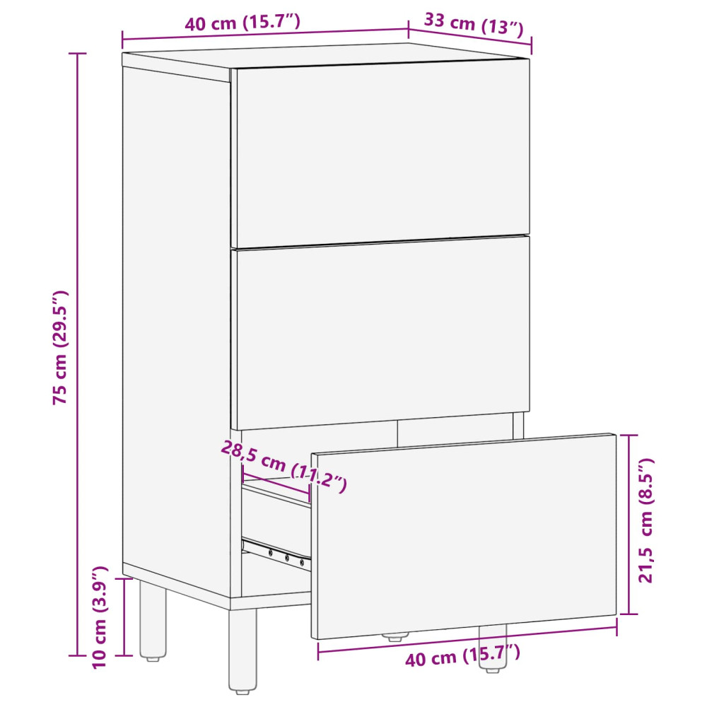 Produktbild för Sideboard Vit Tvätt Finish 40 x 33 x 75 cm Massivt mangoträ