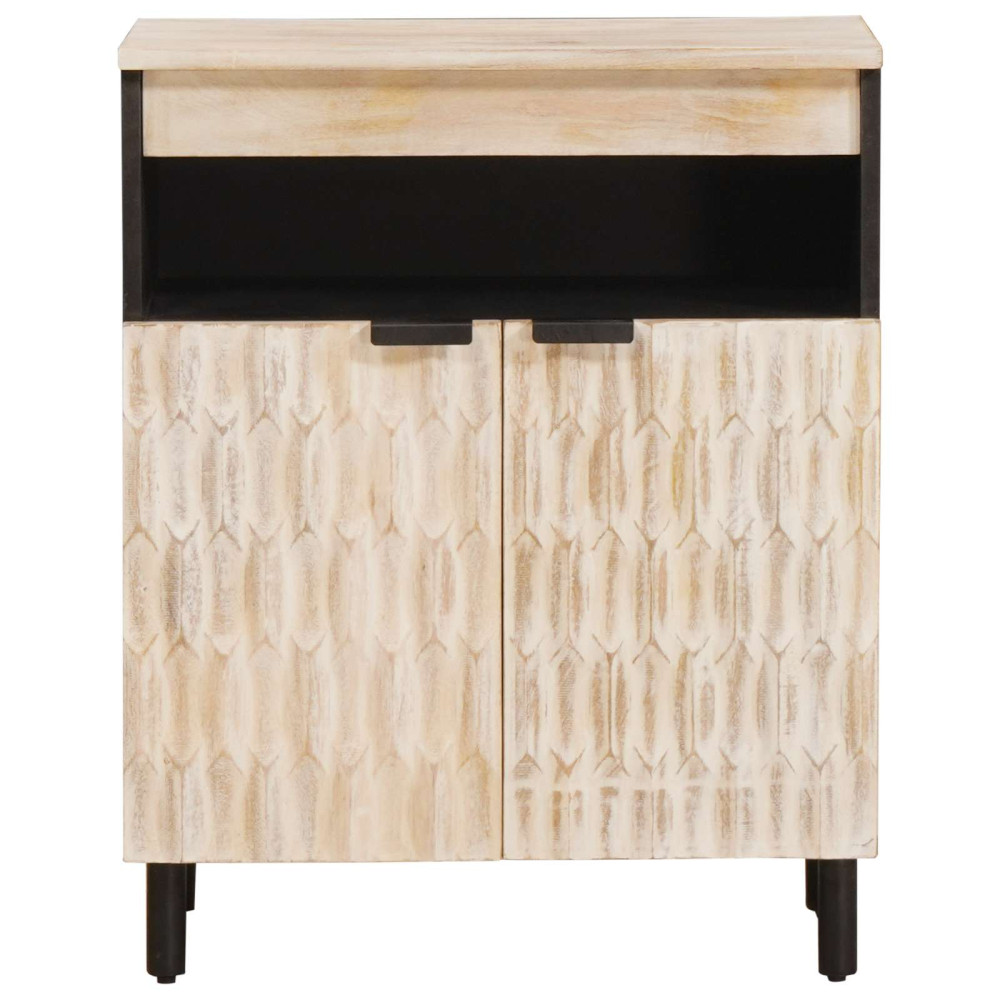 Produktbild för Sideboard Vit Tvätt Finish 60 x 33 x 75 cm Massivt mangoträ