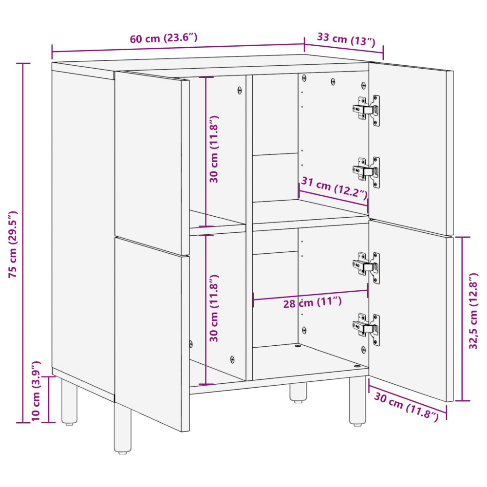 Produktbild för Sideboard Vit Tvätt Finish 60 x 33 x 75 cm Massivt mangoträ