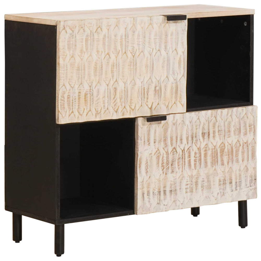 Produktbild för Sideboard Vit Tvätt Finish 80 x 33 x 75 cm Massivt mangoträ