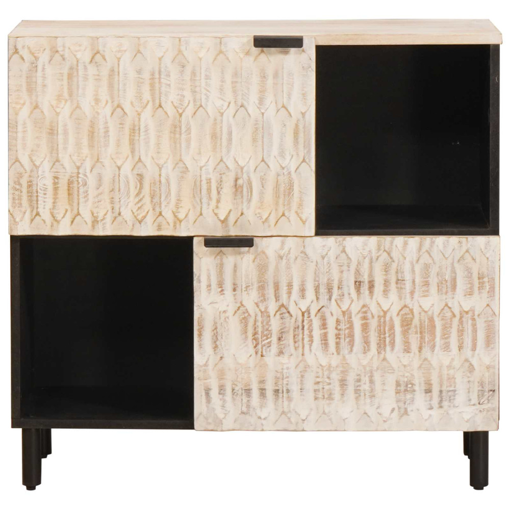 Produktbild för Sideboard Vit Tvätt Finish 80 x 33 x 75 cm Massivt mangoträ