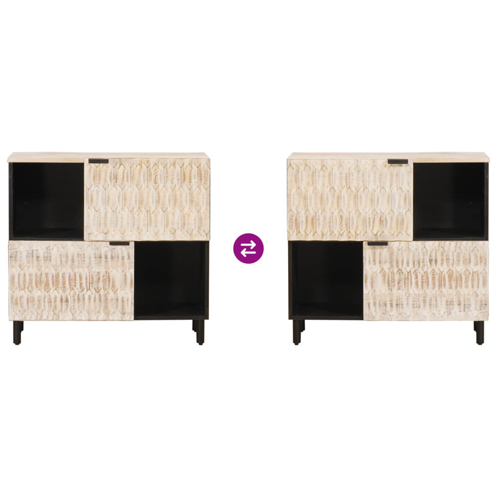 Produktbild för Sideboard Vit Tvätt Finish 80 x 33 x 75 cm Massivt mangoträ