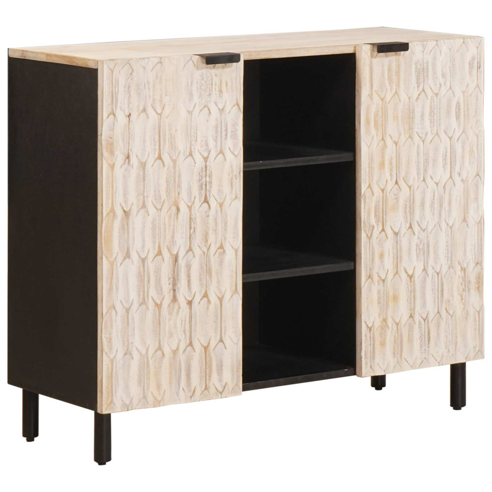 Produktbild för Sideboard Vit Tvätt Finish 90 x 33 x 75 cm Massivt mangoträ