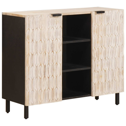 vidaXL Sideboard Vit Tvätt Finish 90 x 33 x 75 cm Massivt mangoträ