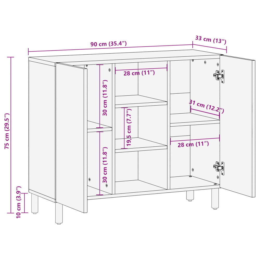 Produktbild för Sideboard Vit Tvätt Finish 90 x 33 x 75 cm Massivt mangoträ