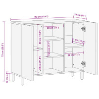Produktbild för Sideboard Vit Tvätt Finish 90 x 33 x 75 cm Massivt mangoträ