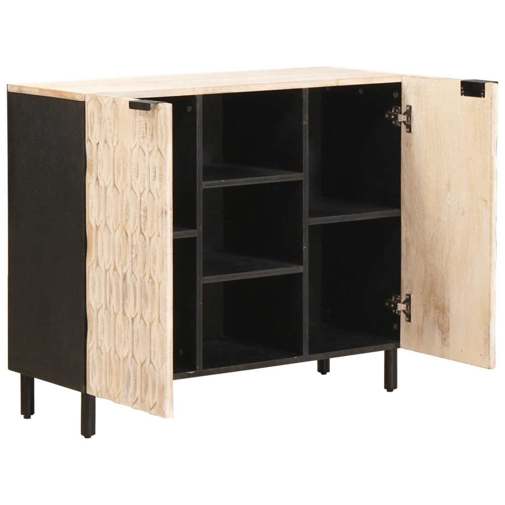 Produktbild för Sideboard Vit Tvätt Finish 90 x 33 x 75 cm Massivt mangoträ