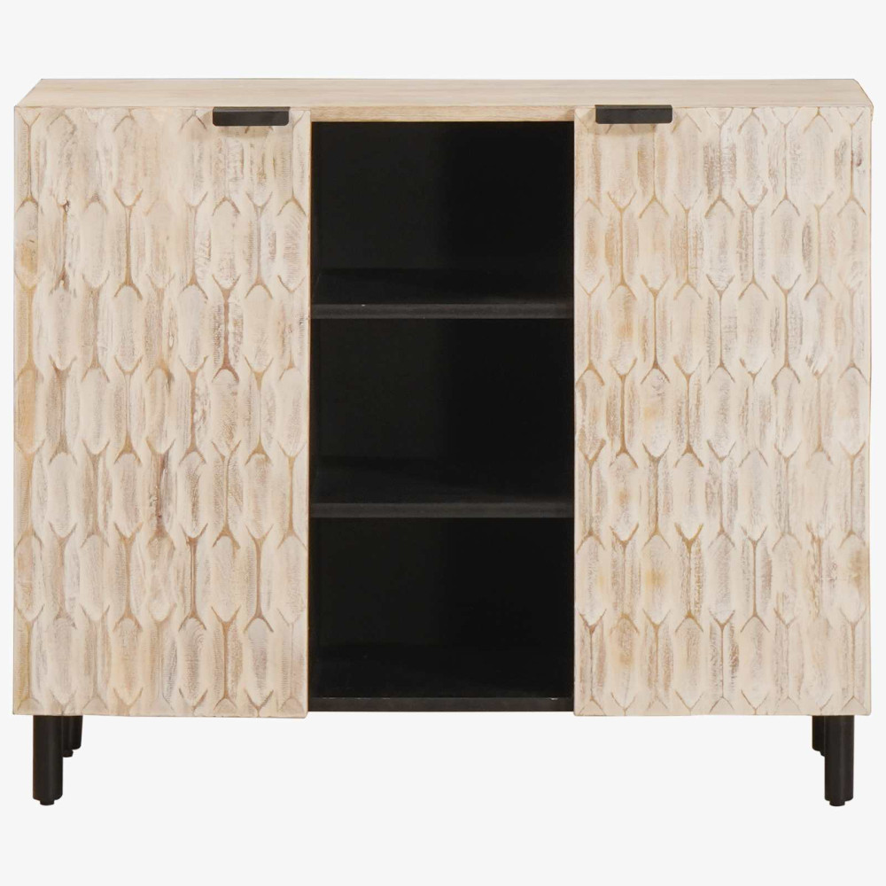Produktbild för Sideboard Vit Tvätt Finish 90 x 33 x 75 cm Massivt mangoträ