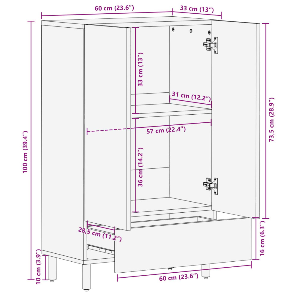 Produktbild för Skåp Vit Tvätt Finish 60 x 33 x 100 cm Massivt mangoträ