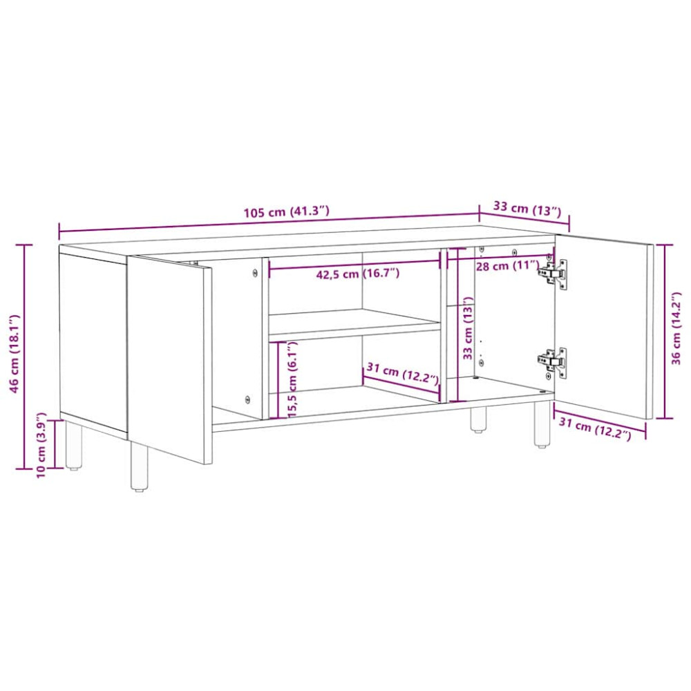Produktbild för TV-skåp Acacia Brun Finish 105 x 33 x 46 cm Massivt mangoträ