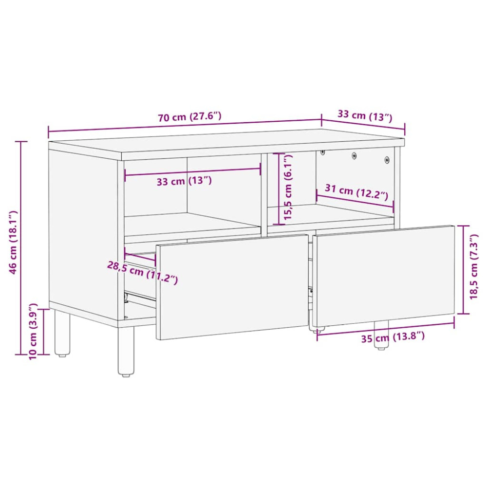 Produktbild för TV-skåp Acacia Brun Finish 70 x 33 x 46 cm Massivt mangoträ