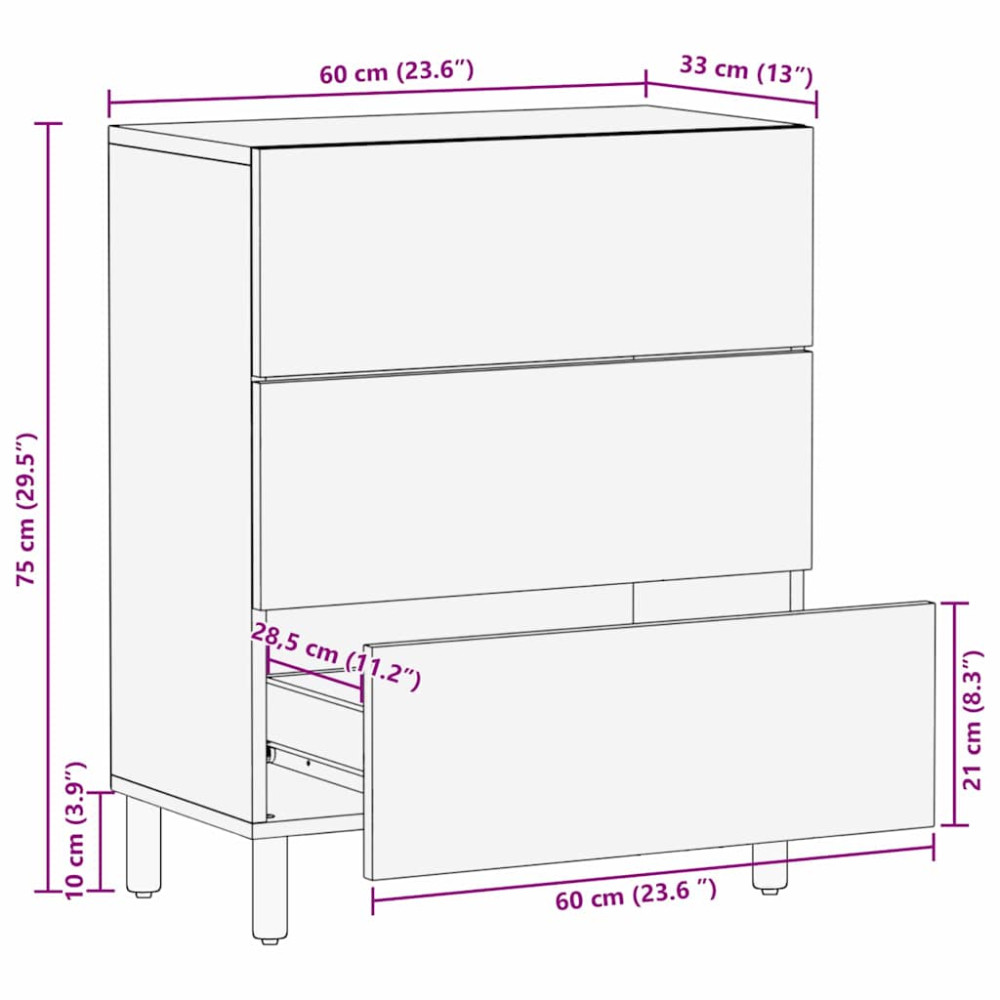 Produktbild för Sideboard Acacia Brun Finish 60 x 33 x 75 cm Massivt mangoträ