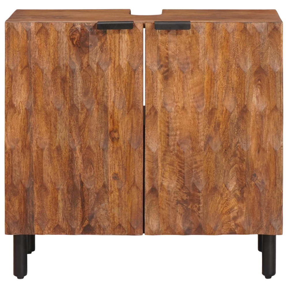Produktbild för Badrumsskåp med handfat Brun 62 x 33 x 58 cm Massivt mangoträ