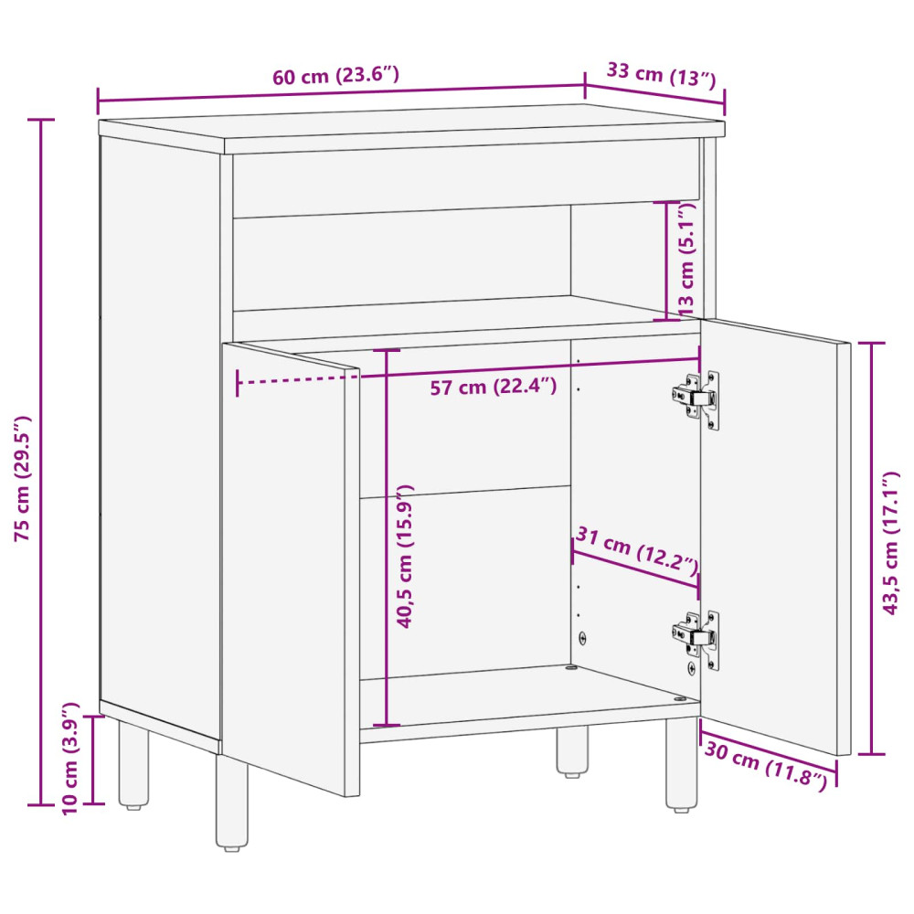 Produktbild för Sideboard Acacia Brun Finish 60 x 33 x 75 cm Massivt mangoträ