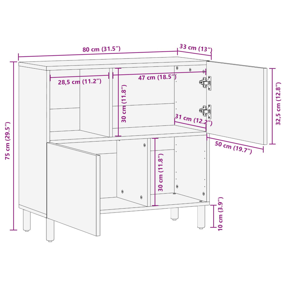 Produktbild för Sideboard Acacia Brun Finish 80 x 33 x 75 cm Massivt mangoträ
