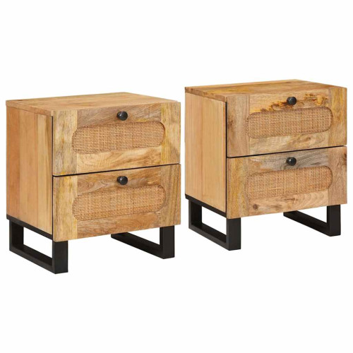 vidaXL Nattduksbord 2 pcs Naturfärg 40 x 33 x 46 cm Massivt mangoträ