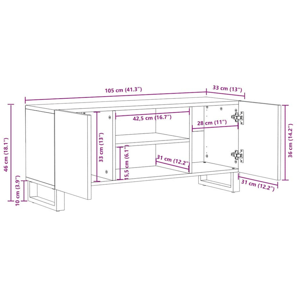 Produktbild för TV-skåp med hylla Brun 105 x 33 x 46 cm Massivt mangoträ