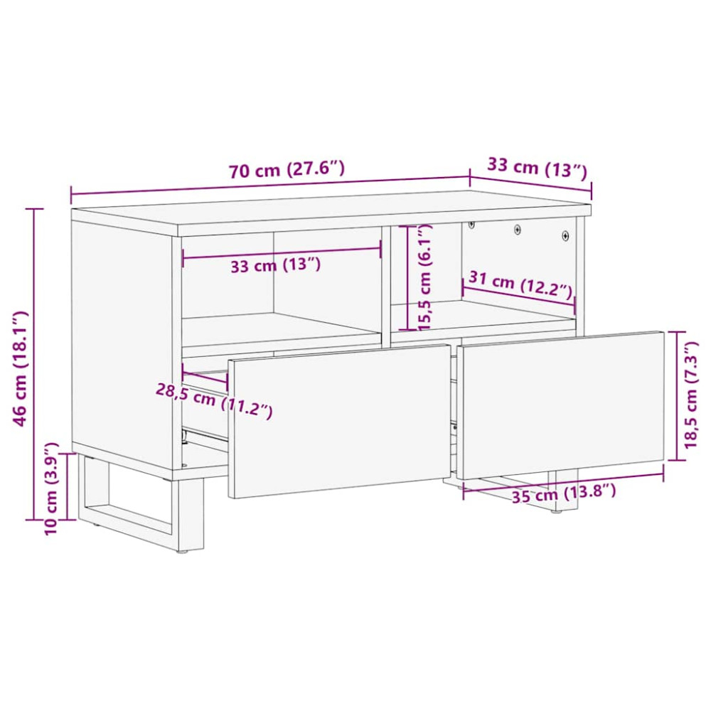 Produktbild för TV-skåp med låda Brun 70 x 33 x 46 cm Massivt mangoträ