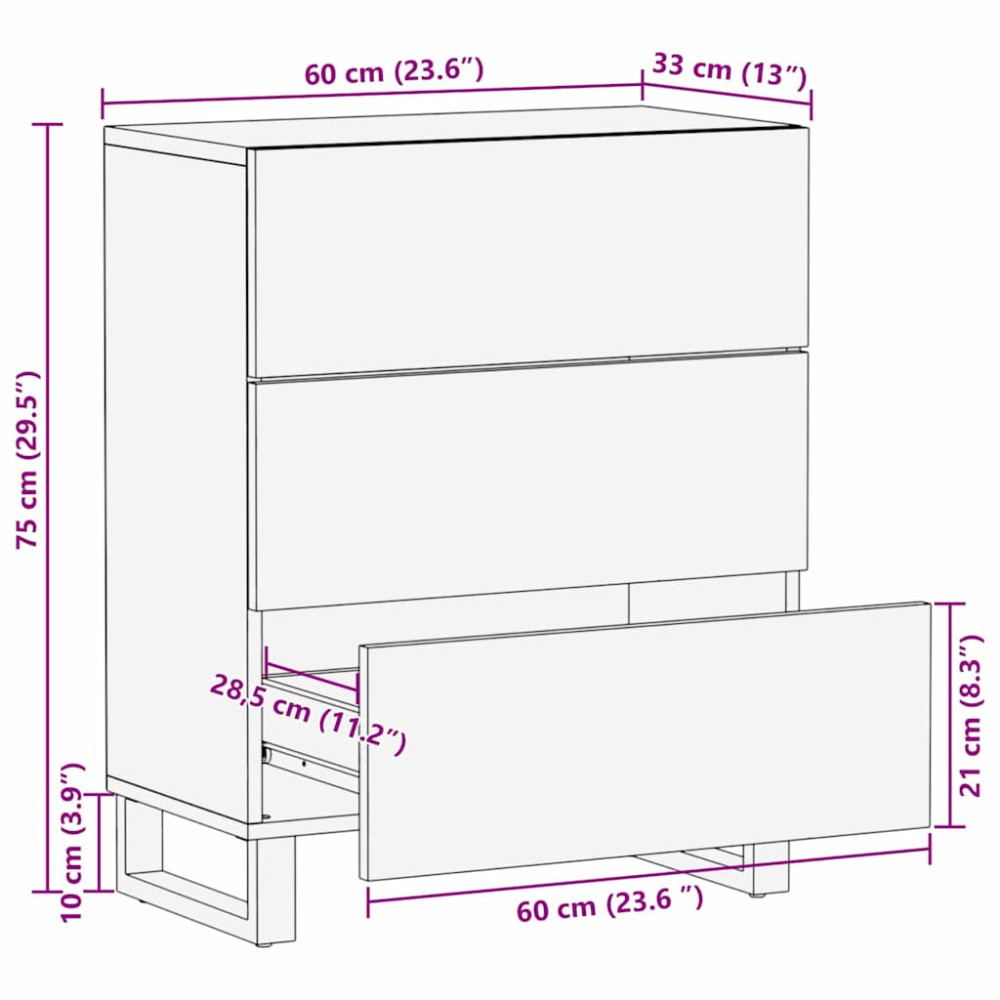 Produktbild för Sideboard Brun 60 x 33 x 75 cm Massivt mangoträ