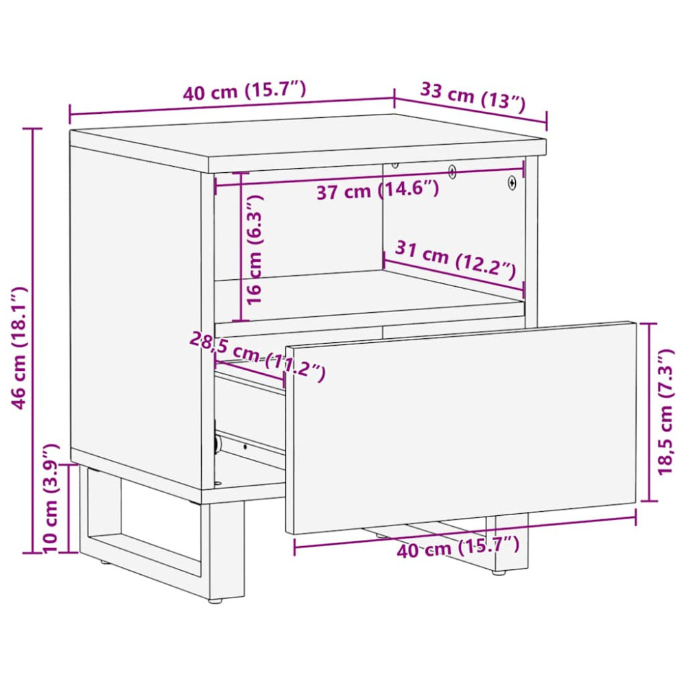 Produktbild för Nattduksbord Naturfärg 40 x 33 x 46 cm Massivt mangoträ
