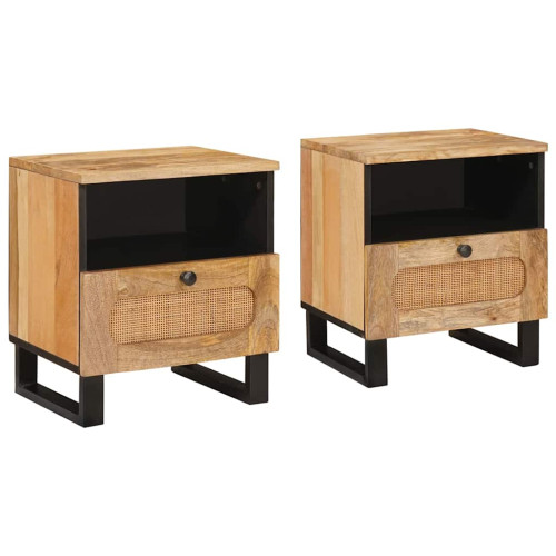 vidaXL Nattduksbord 2 pcs Naturfärg 40 x 33 x 46 cm Massivt mangoträ