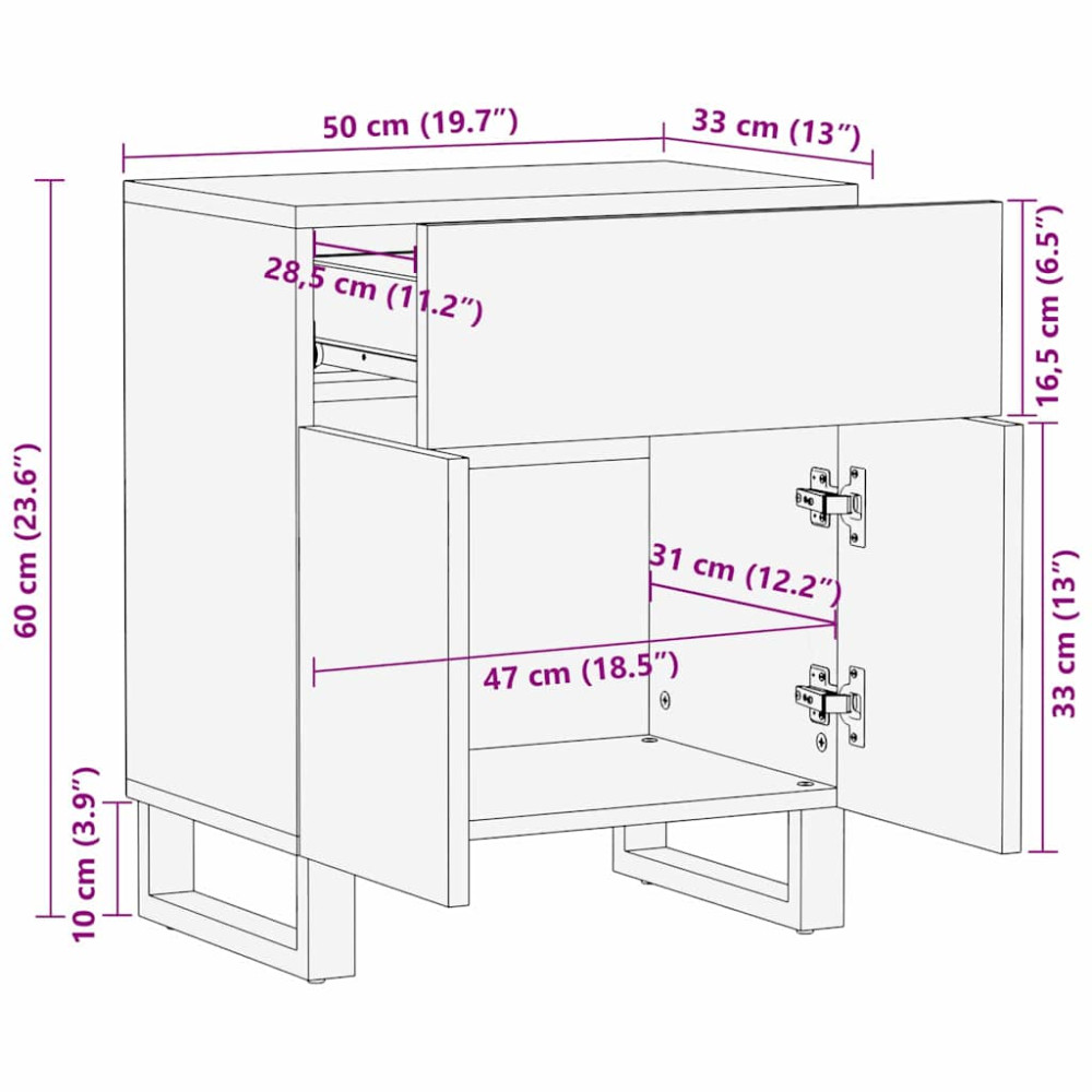 Produktbild för Nattduksbord Naturfärg 50 x 33 x 60 cm Massivt mangoträ