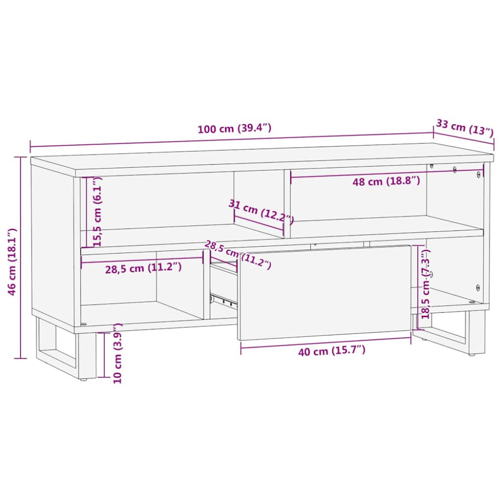 Produktbild för TV-skåp med låda Brun 100 x 33 x 46 cm Massivt mangoträ