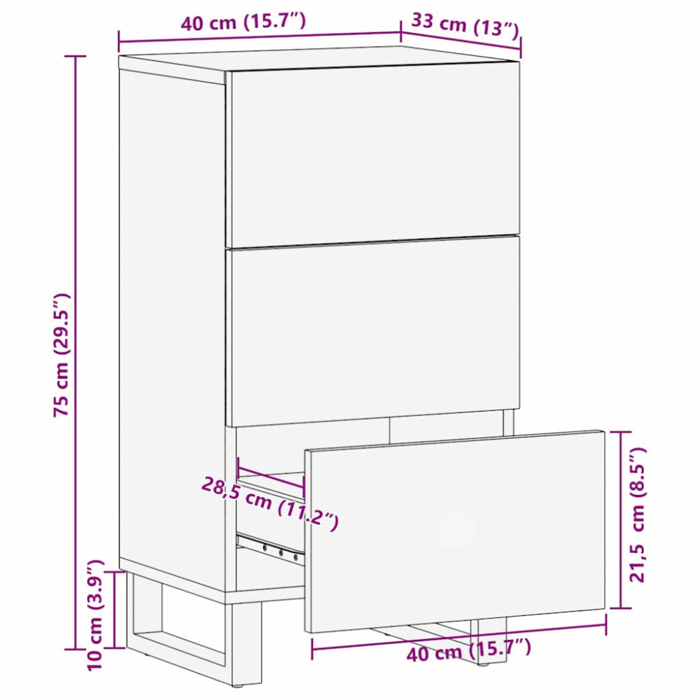 Produktbild för Sideboard med låda Brun 40 x 33 x 75 cm Massivt mangoträ