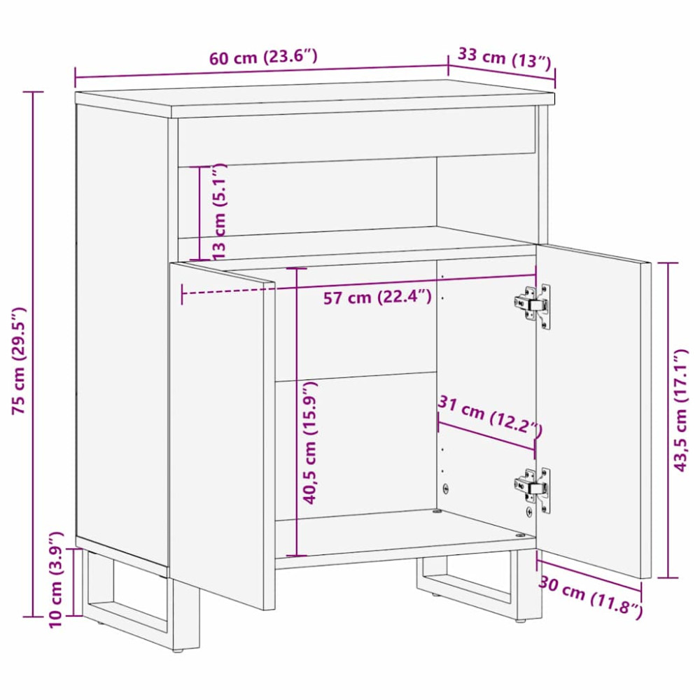 Produktbild för Sideboard med lagring Brun 60 x 33 x 75 cm Massivt mangoträ