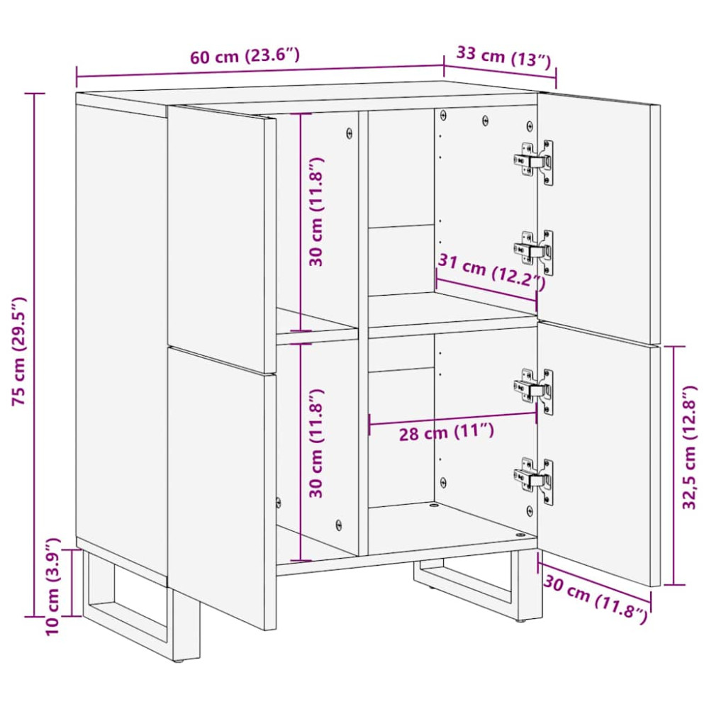 Produktbild för Sideboard med lagring Brun 60 x 33 x 75 cm Massivt mangoträ