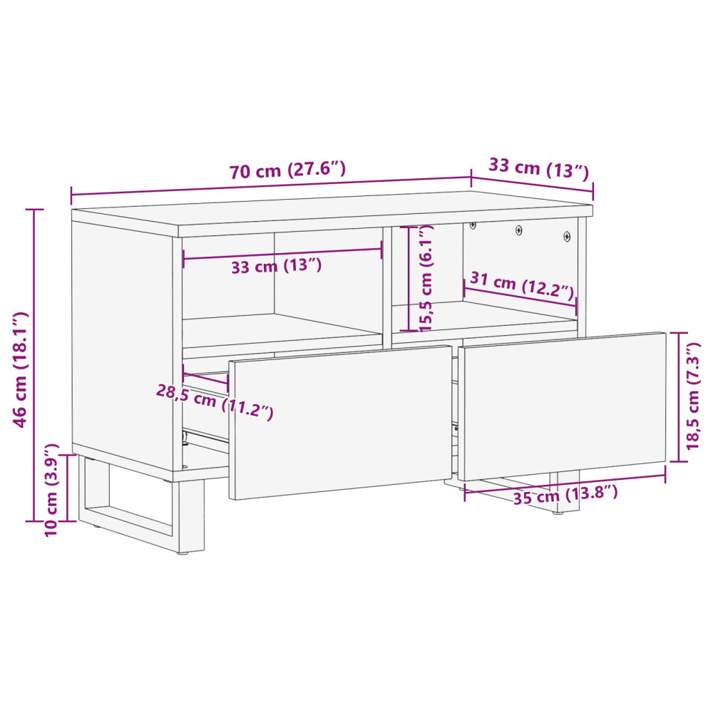 Produktbild för TV-skåp med lagring Brun 70 x 33 x 46 cm Massivt mangoträ