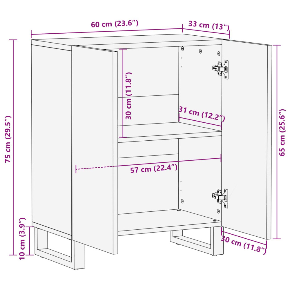 Produktbild för Förvaringsskåp Brun 60 x 33 x 75 cm Massivt mangoträ