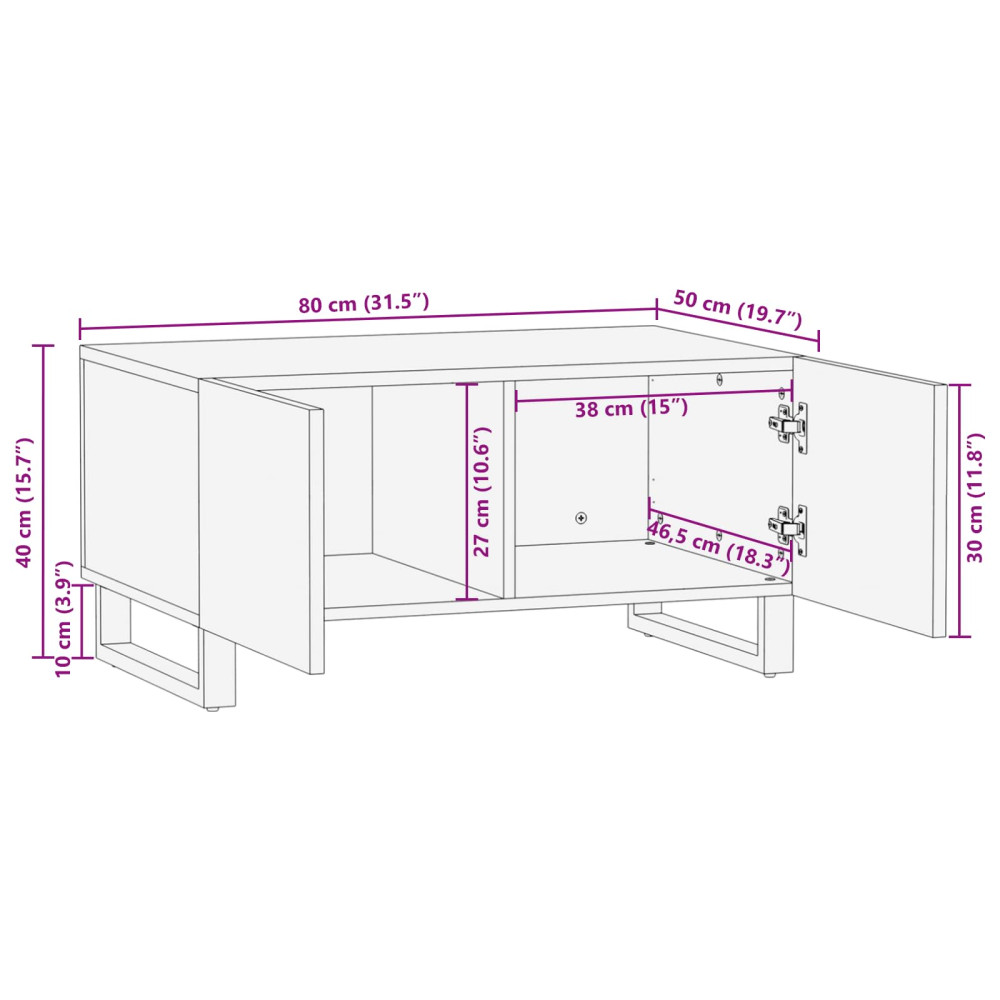 Produktbild för Kaffeebord Brun 80 x 50 x 40 cm Massivt mangoträ